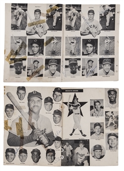 1953 Baseball Pictorial Team Signed Sections Featuring Yankees, Dodgers, Red Sox & Cubs Incl Rookie Ernie Banks (2), Roy Campanella, Casey Stengel, Mickey Mantle, Hank Greenberg & Ted Williams (JSA.